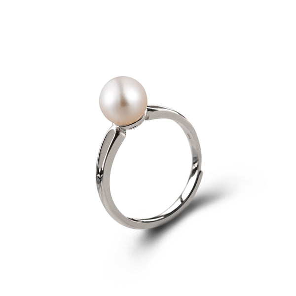 Perles de cultures d'Eau Douce  couleur blanche taille perle 7mm anneau ajouré et ajustable Argent 925