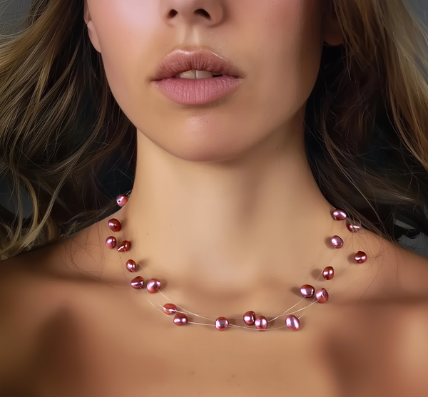 Collier Constellation perles d’eau douce violettes sur fil de nylon et argent 925.
