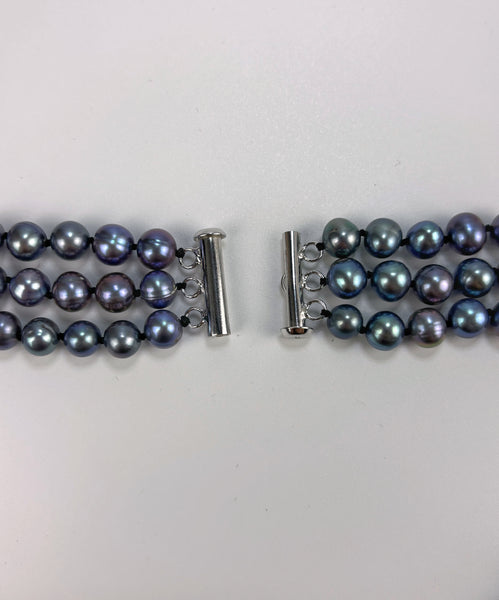 Collier 3 rangs Elizabeth (7mm) - Nuit boréale