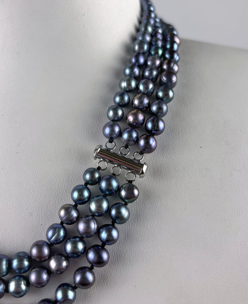 Collier 3 rangs Elizabeth (7mm) - Nuit boréale