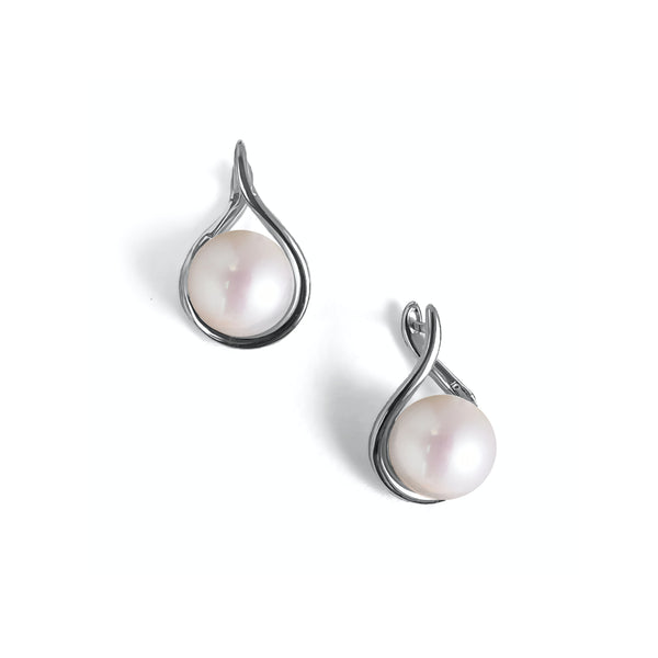 Boucles d'Oreilles Perles de cultures d'Eau Douce  9.5mm blanche Pendentif Olympe Argent 925