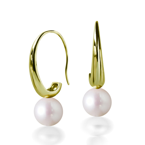 Boucles d'Oreilles  en perles de culture d'eau douce  blanche de taille 10 mm montée sur Pendentif Argent 925 plaqué or.