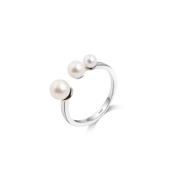 Bague  avec 3 Perles de Culture d'Eau Douce  de taille décroissante Argent 925  Taille Ajustable 