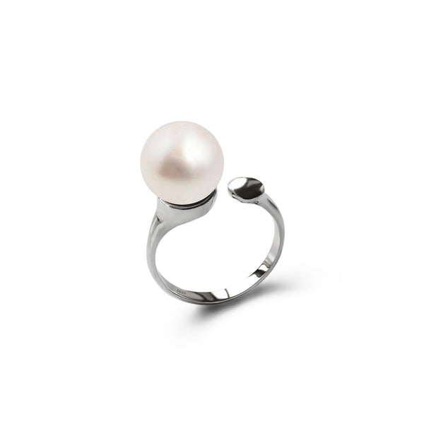 Bague  Perles de Culture d'Eau Douce  blanche 11 mm Argent 925  Taille Ajustable