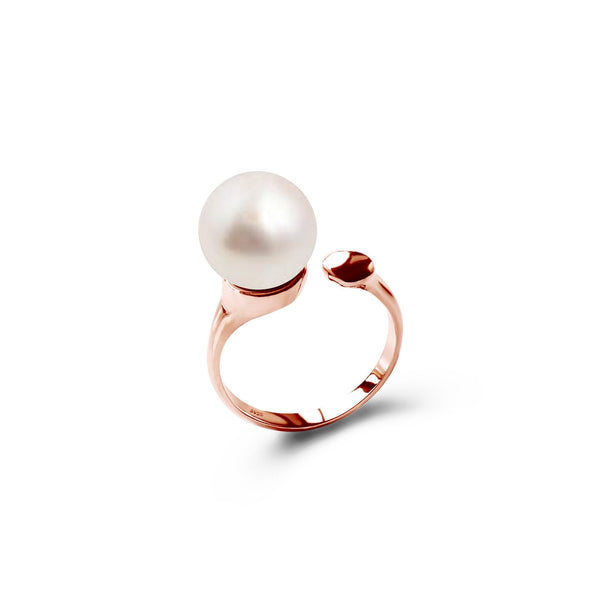 Bague  Impériale Perles de Culture d'Eau Douce taille perle blanche 11 mm sur anneau Argent 925  Plaqué Or Rose Taille Ajustable 