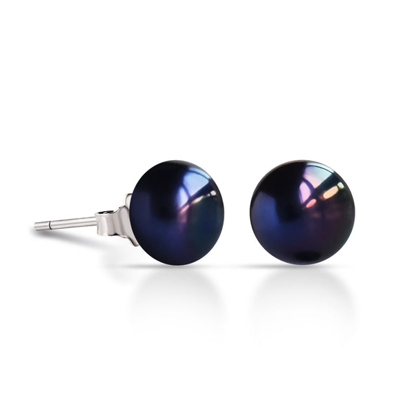 Boucles clou Athéna Nuit en perles de culture d’eau douce noires taille perle 11mm