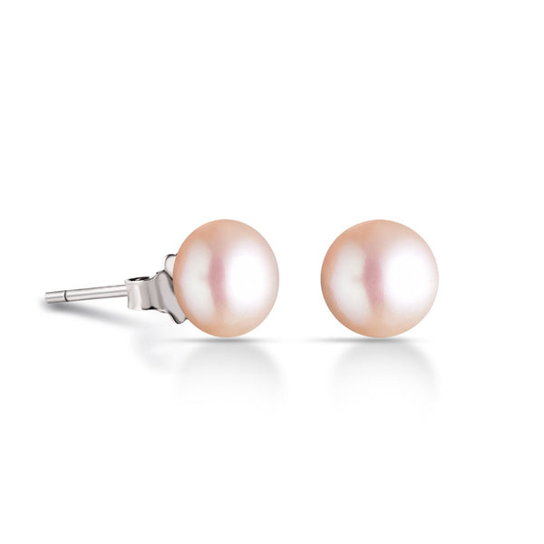 Boucles d'Oreilles à clou Perles de Cultures d'Eau Douce rose Argent 925