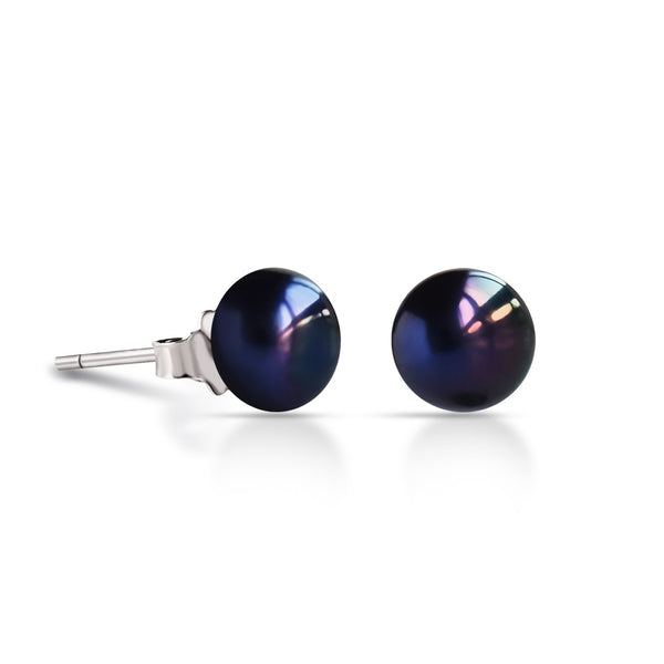 Boucles d’oreilles à clou montées sur argent 925 Princesse Nuit en perles de culture 9mm d’eau douce noire