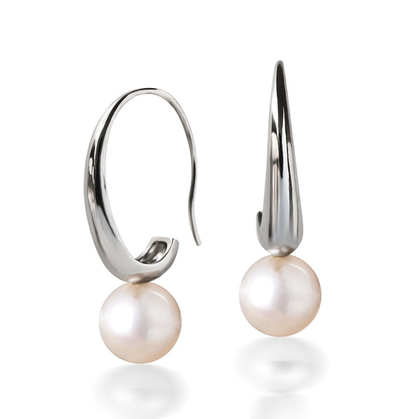 Boucles d'Oreilles avec   Perle de Cuture d'eau douce blanche 10 mm de diamètre montée sur Pendentif  Argent 925