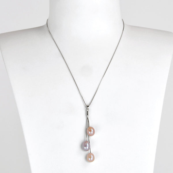 Collier 46cm Perles de Culture d'Eau Douce Pendentif Chaîne Argent 925