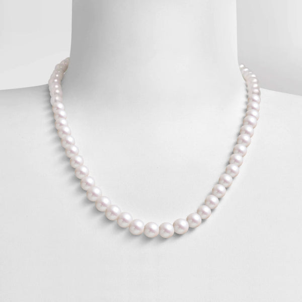 Collier Mademoiselle collier de rang chute (grosses perles devant) tour de cou 46 cm Perles de Culture d'Eau Douce blanches semi rondes nœud entre chaque perle  fermoir forme haricot Argent 925