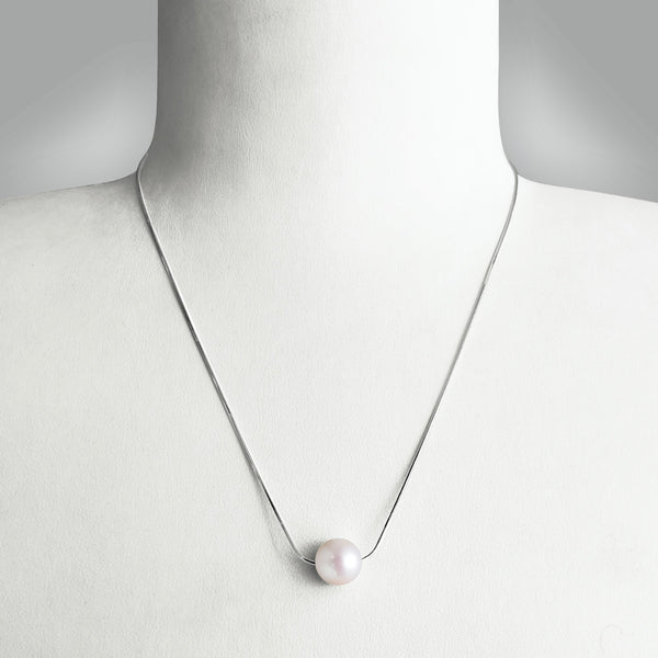 Collier 46cm Perles de Culture d'Eau Douce Pendentif Chaîne Argent 925