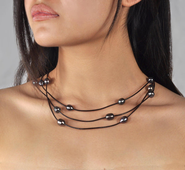 Halskette und Armband „Boheme“ Kaffee Leder - Night