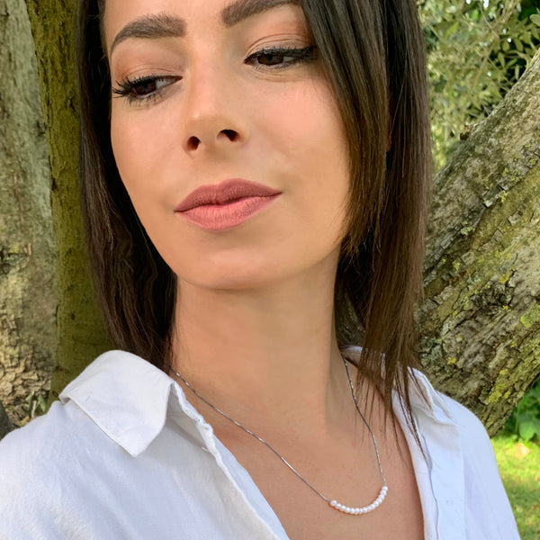 Collier Serpentine Microperles (4mm) - Neige - 47 cm