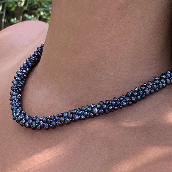 Collier en Perles Tressées (4mm) - Nuit Boréale - 45 cm