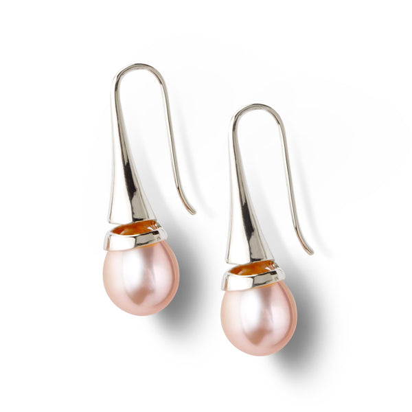 Boucles d’oreilles Muses Majestueuses en argent 925 ornées de perles de culture d’eau douce allongées couleur lilas rose de 11 mm