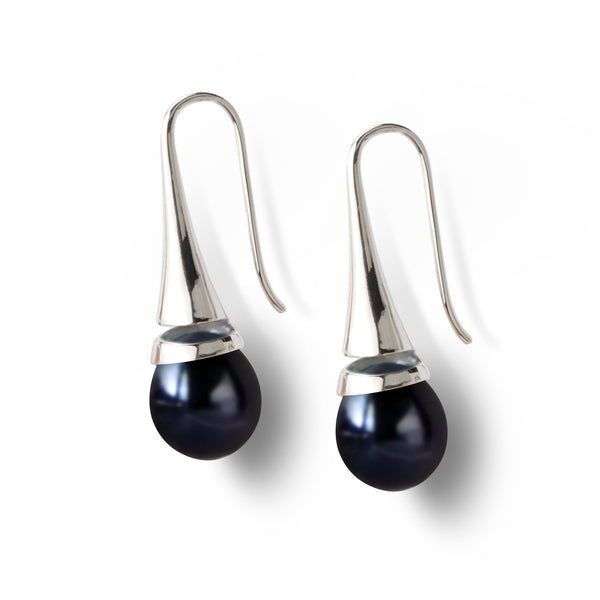 Boucles d’oreilles Muses Majestueuses en argent 925 ornées de perles de culture d’eau douce allongées couleur nuit noire de 11 mm
